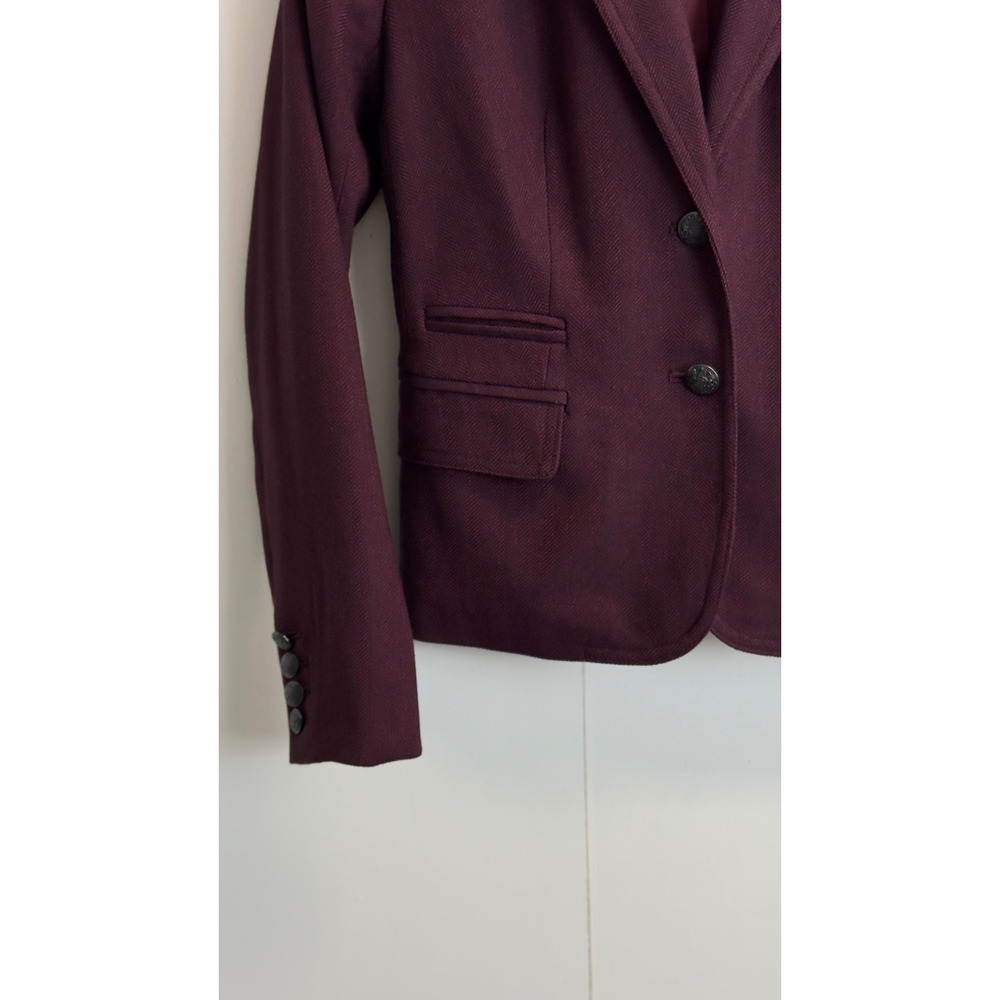 Banana Republic Burgundy Herringbone Blazer Petite 2P Two Button Crested Jacket - Picture 4 of 10